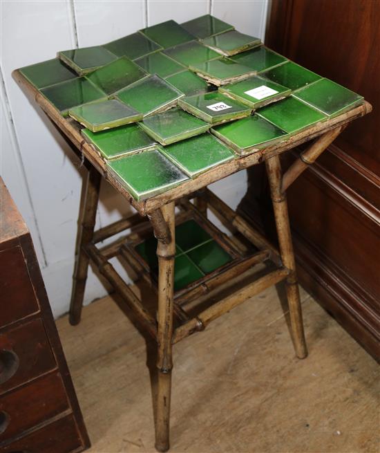 Victorian green tile topped bamboo framed two tier table